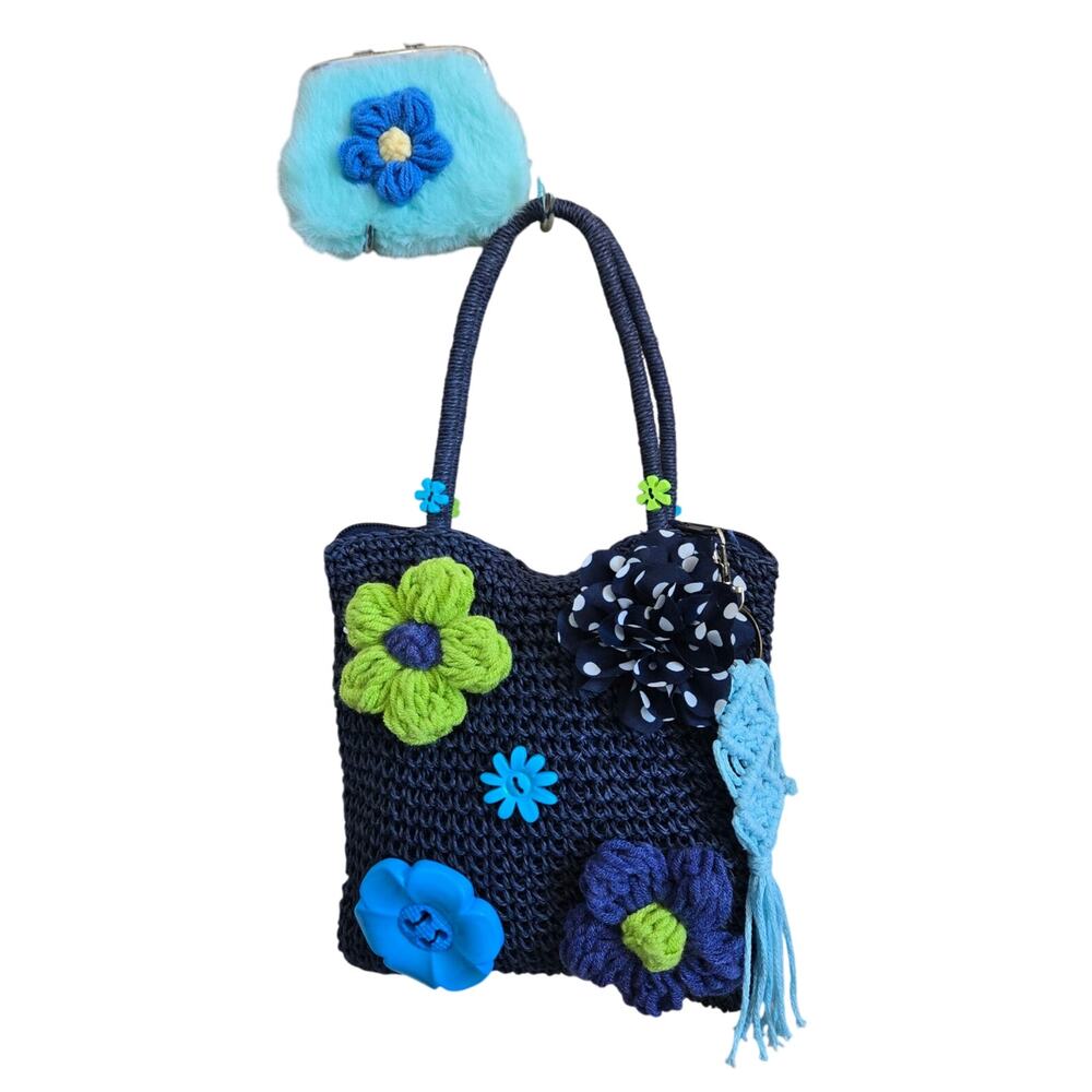 FLR PWR England Collection Transformed Straw floral bag & Coin purse Small